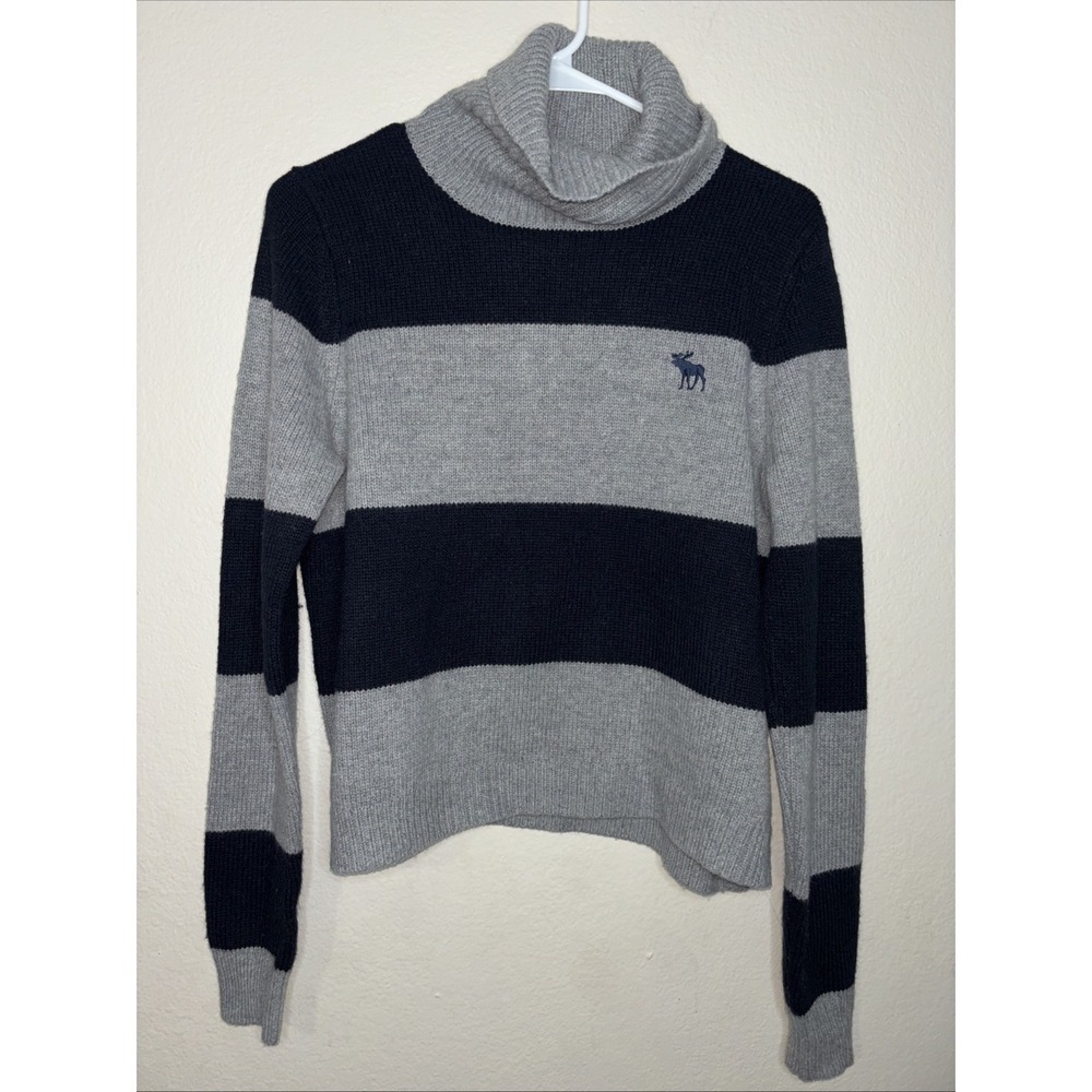 Abercrombie & Fitch Gray and Black Striped Cowl Turtleneck Sweater